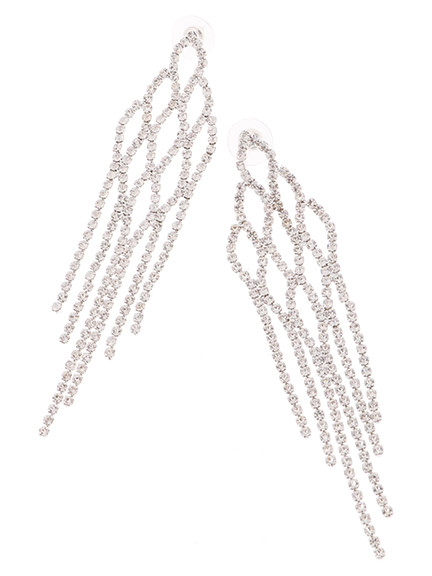 クリスタルビジューフリンジピアス(シルバー)
