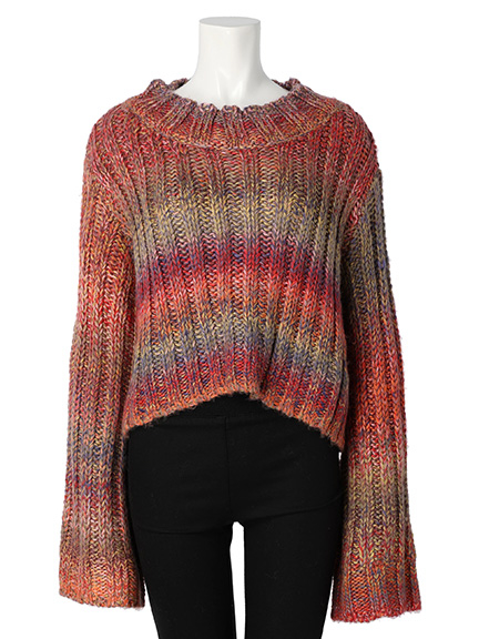 Rib mix short knit top(グリーン)