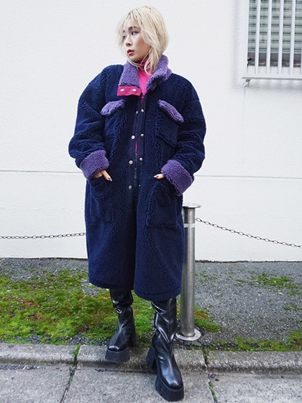 ボアロングコート deux amour コート アウター ノーカラーZIPボアロングコート