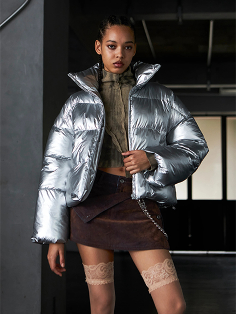 新カラー【alexanderwang】クロップ丈パファージャケット☆BLUE alexanderwang アレキサンダーワング フェザー＆ダウン
