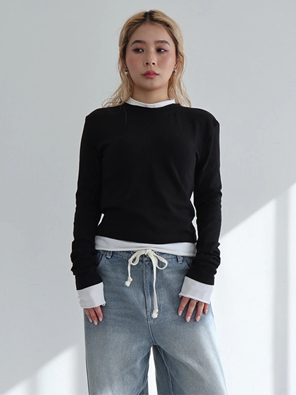 レイヤード風basicカットTOP(ブラック)