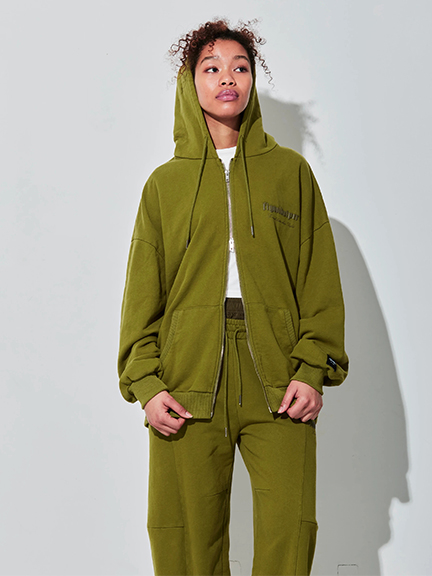shaggie シャギー　パーカー スウェット セットアップ グリーン FREE セール】ショートパーカースウェットセットアップ（ジャージ